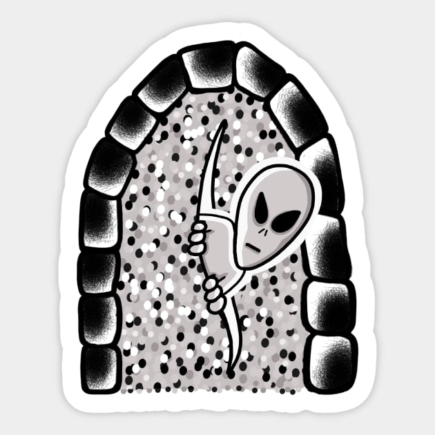 Alien grey looking through portal Sticker by Local non union